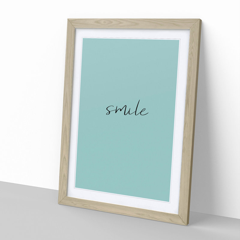 Smile V2 - Single Picture Frame Print on Wood, 65cm H x 48cm W x 2cm D, Oak Framed
