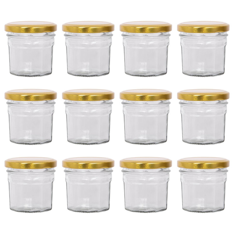 Glass Jar - Set of 12, 90ml, Gold