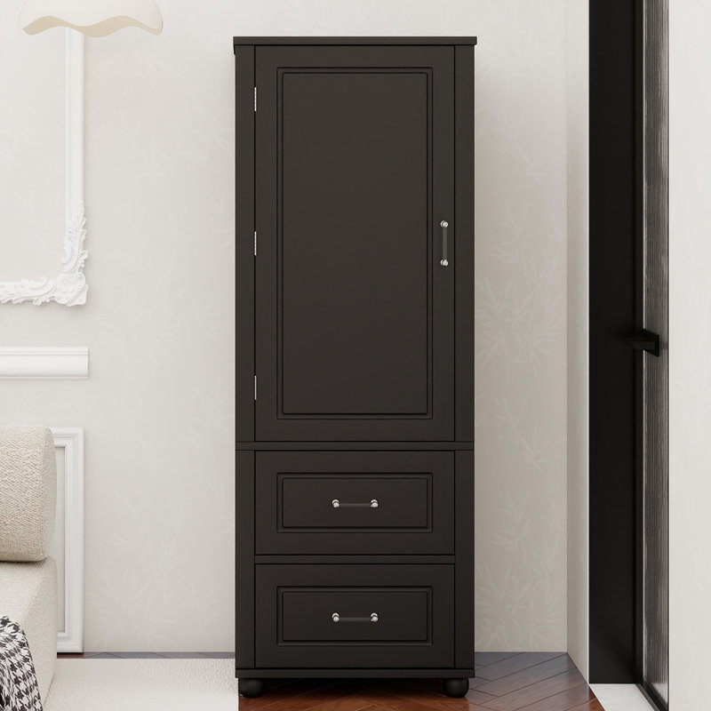Grande armoire de rangement pour salle de bain, armoire de rangement autoportante avec deux tiroirs et tablette réglable, panneau de fibres à densité moyenne avec finition peinte, noir