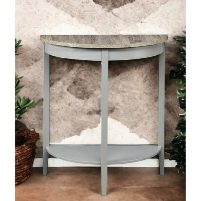 Table en demi-lune grise et chêne avec console et compartiment de rangement