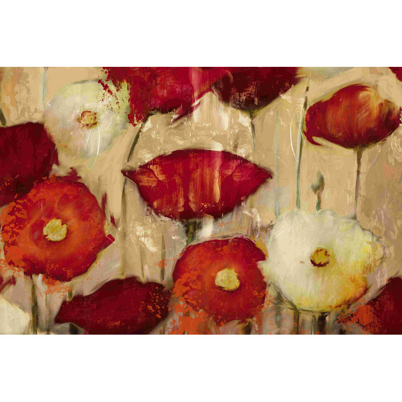Coquelicots texturés traditionnels traditionnels - impression sur toile tendue, H 32 po x l 48 po