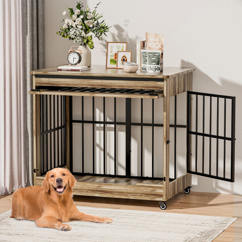 Mobilier de caisse en mélamine pour chien, Moyen (l 42,1 po x P 30 po), Beige/gris