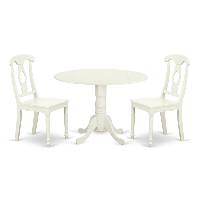 Maytham Solid Wood Top Pedestal Dining Set, No, 3 Pieces: 1 Table, 2 Chairs,  Linen White (Off White)