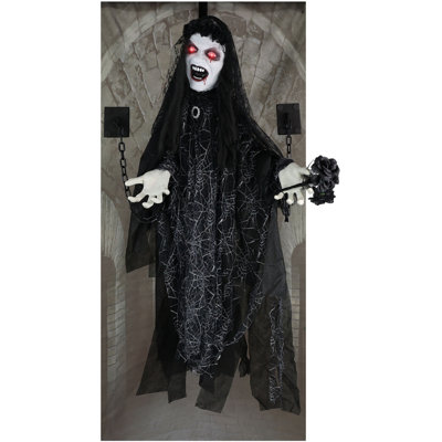 Cursed Wedding Haunted Hill Farm 4.3 Ft. Scary Demon Widow Door Greeter Halloween Animatronic with Touch Activated Lights and Sound