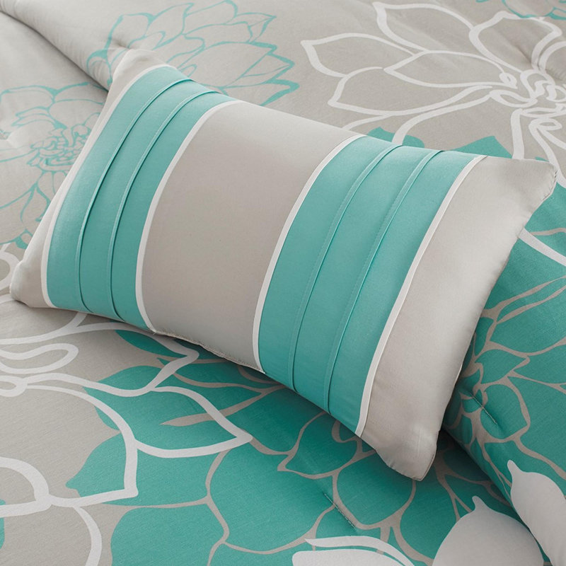 Ensemble d'édredon en coton 7 pièces, Turquoise, Grand édredon et 6 pièces supplémentaires