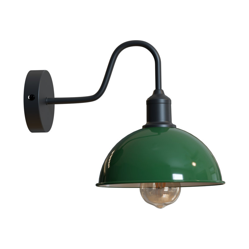 Modern Industrial Vintage Dome Wall Sconce – Fixed Curved Arm Metal Light for Bedroom, Hallway, Living Room, and Office., No