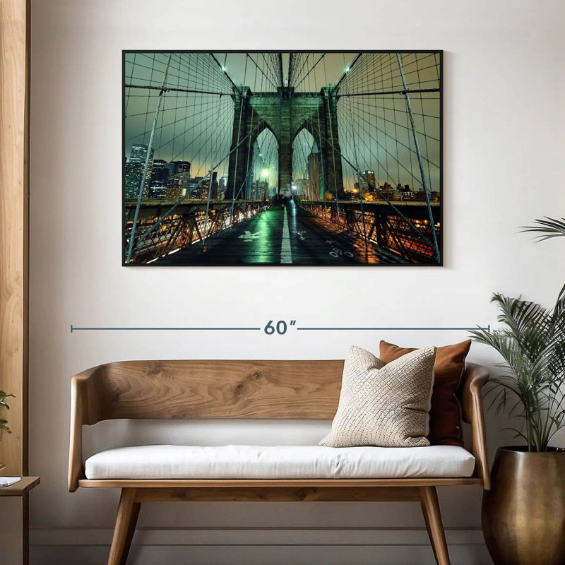 Brooklyn Bridge Nightfall, 46 po x 31 po, Cadre flottant noir