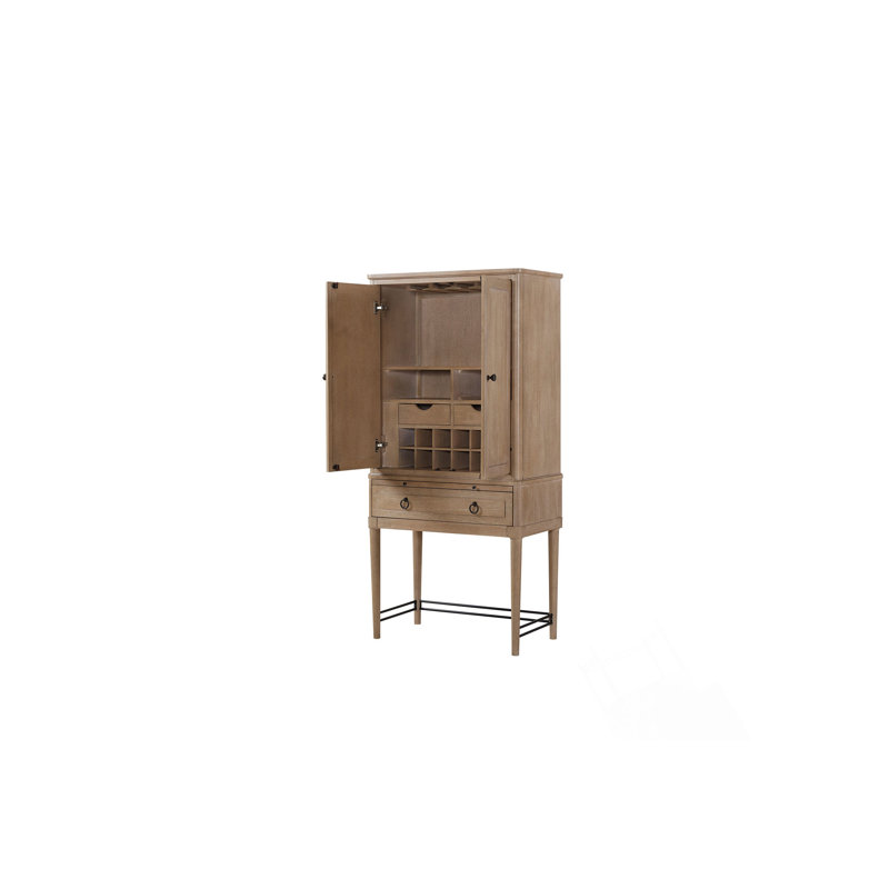 Bar avec rangement pour le vin, porte-verre et plateau coulissant