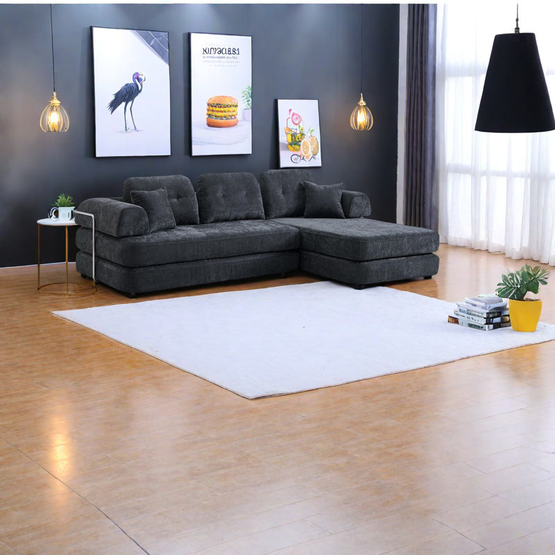 Canapés modulaires confortables, canapé modulaire en lin gris foncé avec méridienne pour le salon