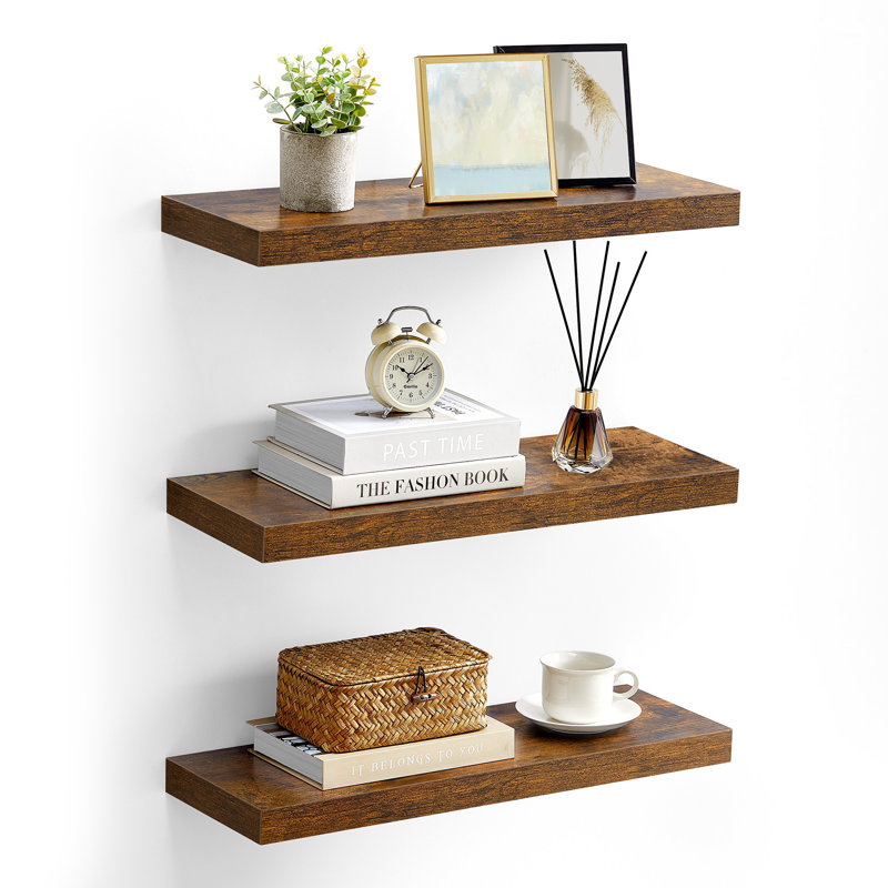 Tablettes flottantes, fixation murale, Brun