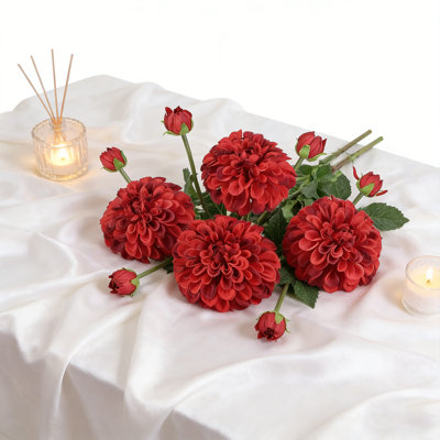 5 pièces de dahlias simulés et de fausses fleurs, de bouquets de décoration, de salon, de chambre à coucher et de table à manger