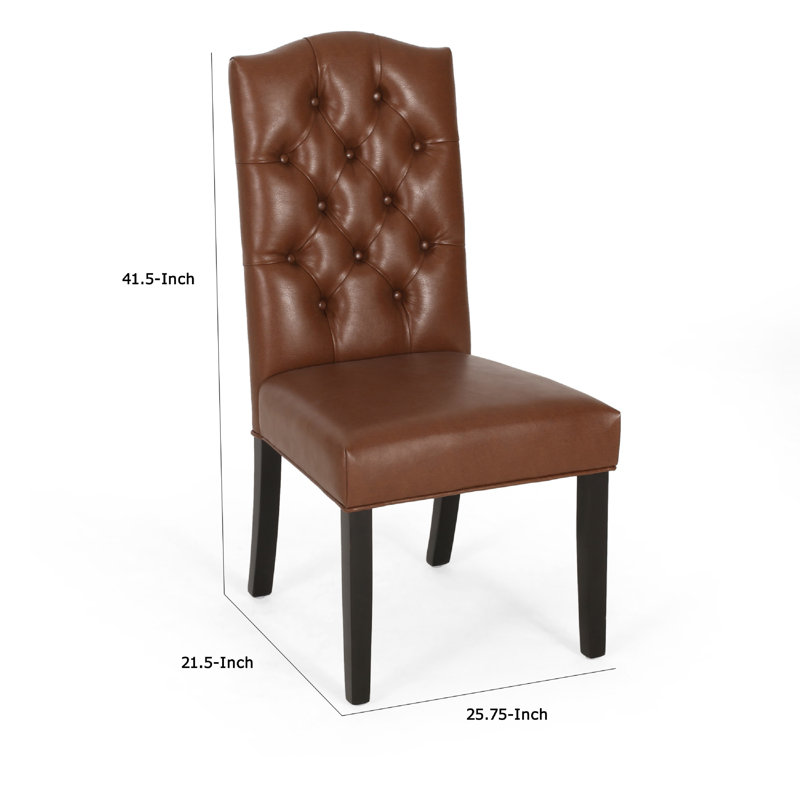 Ensemble de 2 chaises de salle à manger Elona, plateau en couronne, similicuir touffeté brun