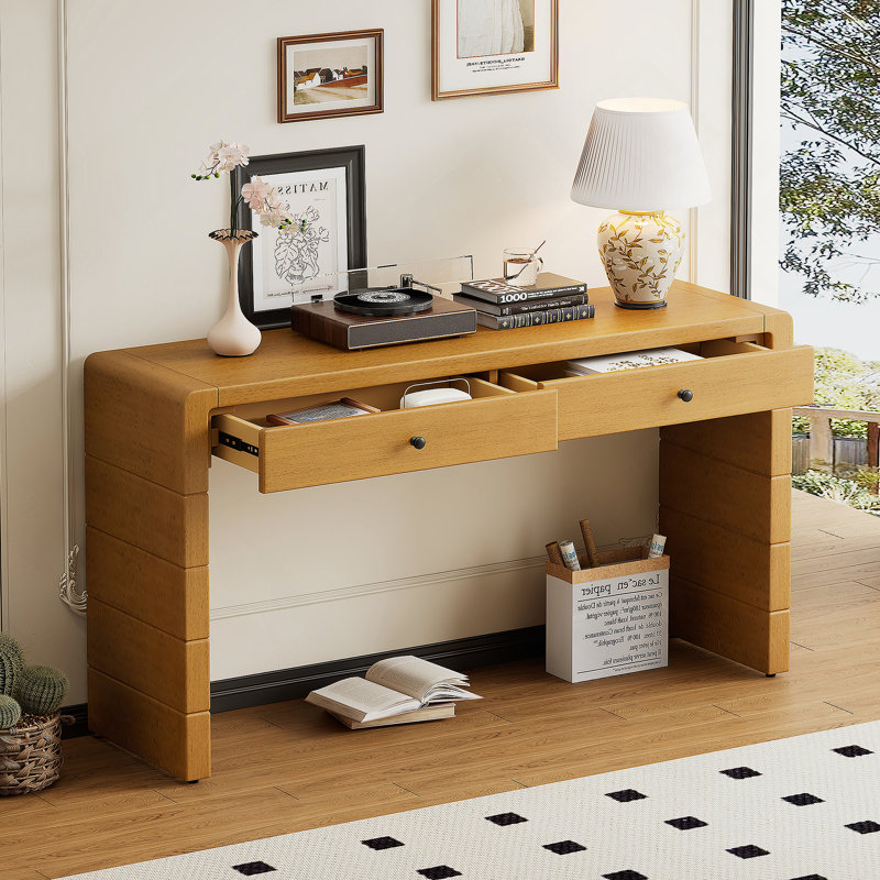 Curved Console Table With Storage And Vintage Appeal, Ideal For Entryway, Hallway, And Living Room Decor, Natural