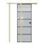 Porte coulissante à galandage 32 x 80 po en aluminium noir avec cadre, serrure et fermeture amortie, porte à galandage 5 carreaux en verre trempé dépoli, porte en métal noir, porte de chambre, porte de chambre moderne haut de gamme-121598479