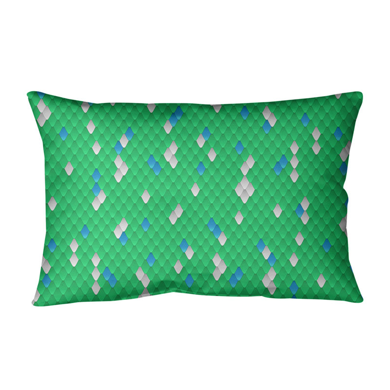 Housse de coussin lombaire à échelles serpent, Vert / bleu, Simili suède