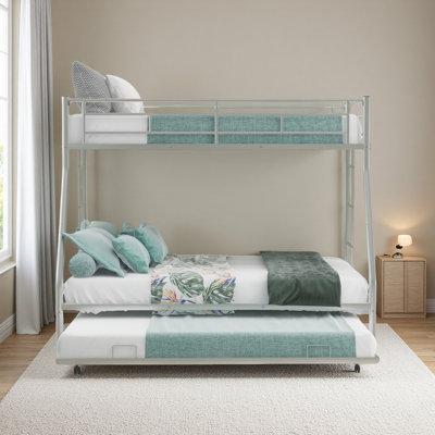 Twin Over Full Bed With Sturdy Steel Frame, Bunk Bed With Twin Size Trundle