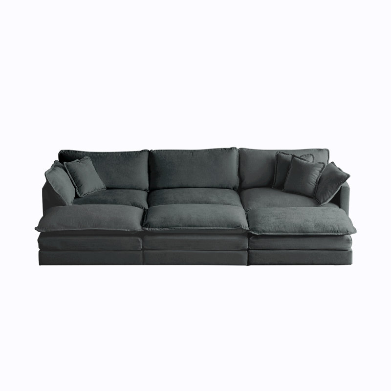Canapé modulaire confortable en U modulaire réversible confortable à 6 places avec 3 repose-pieds, 3 coussins décoratifs et 2 coussins d'accoudoirs