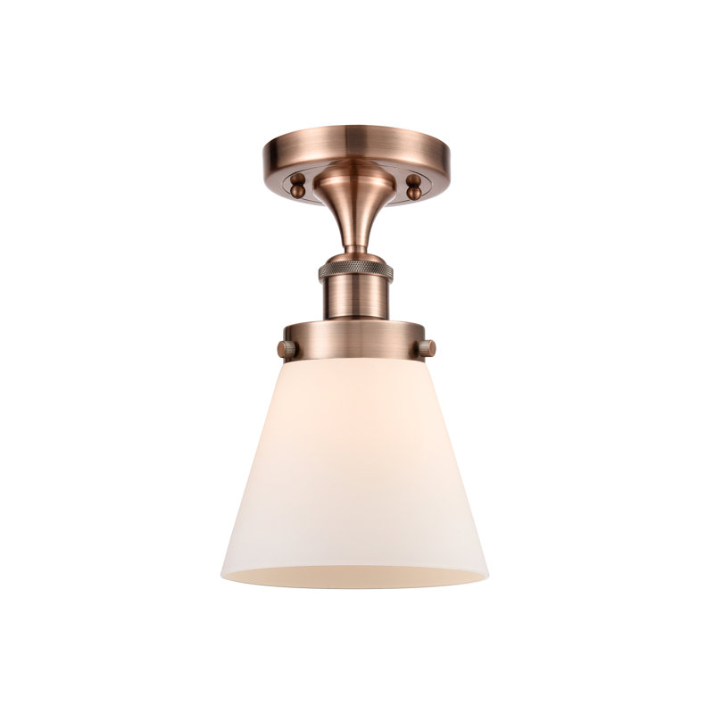Plafonnier semi-encastré 1 lumière Ballston Urban Cone, Cuivre antique, Blanc mat, H 11 po x l 6 po x P 6 po