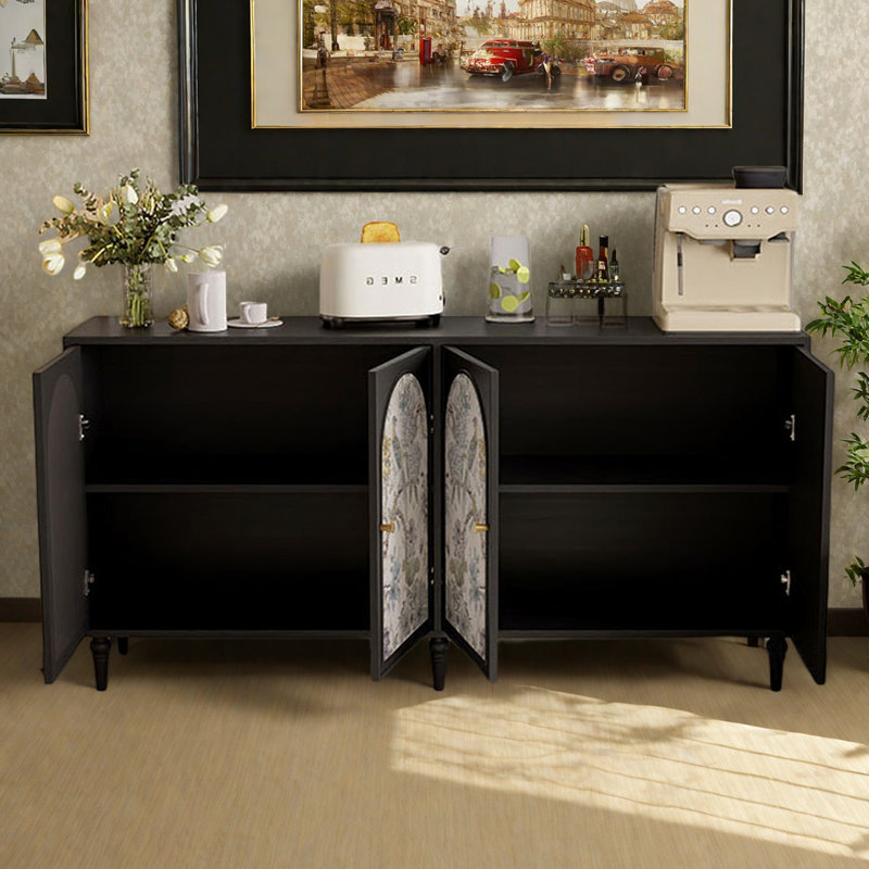 Modern wooden four-door sideboard, Black