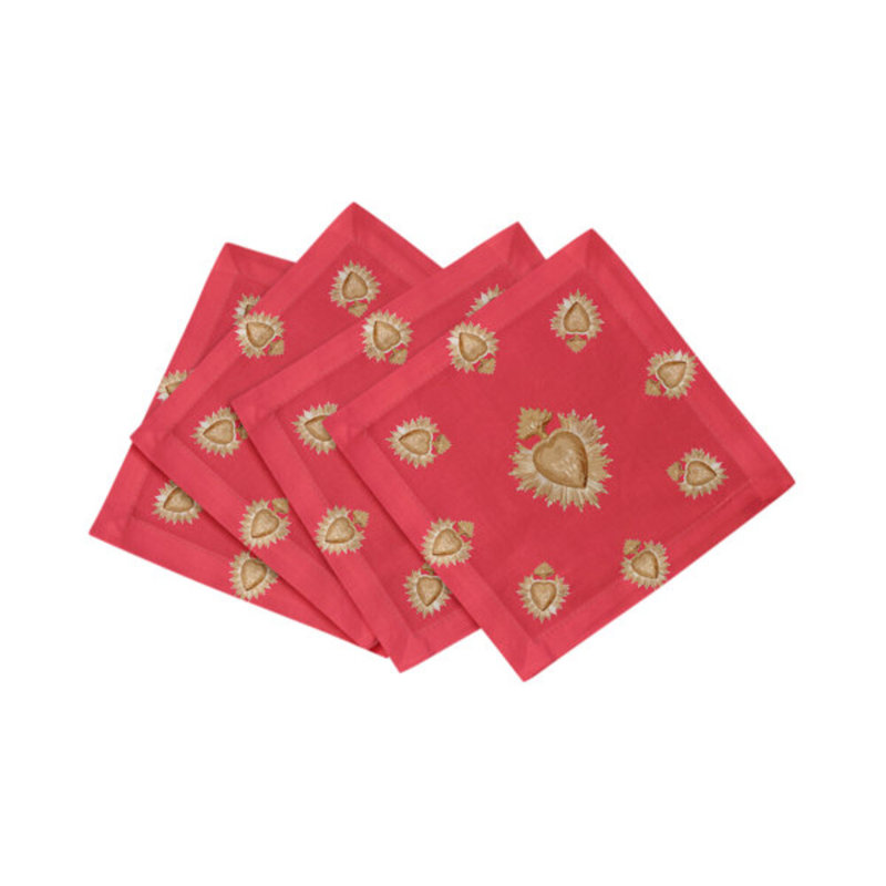 Ex Vote Cotton Sateen Cocktail Napkins, Crimson