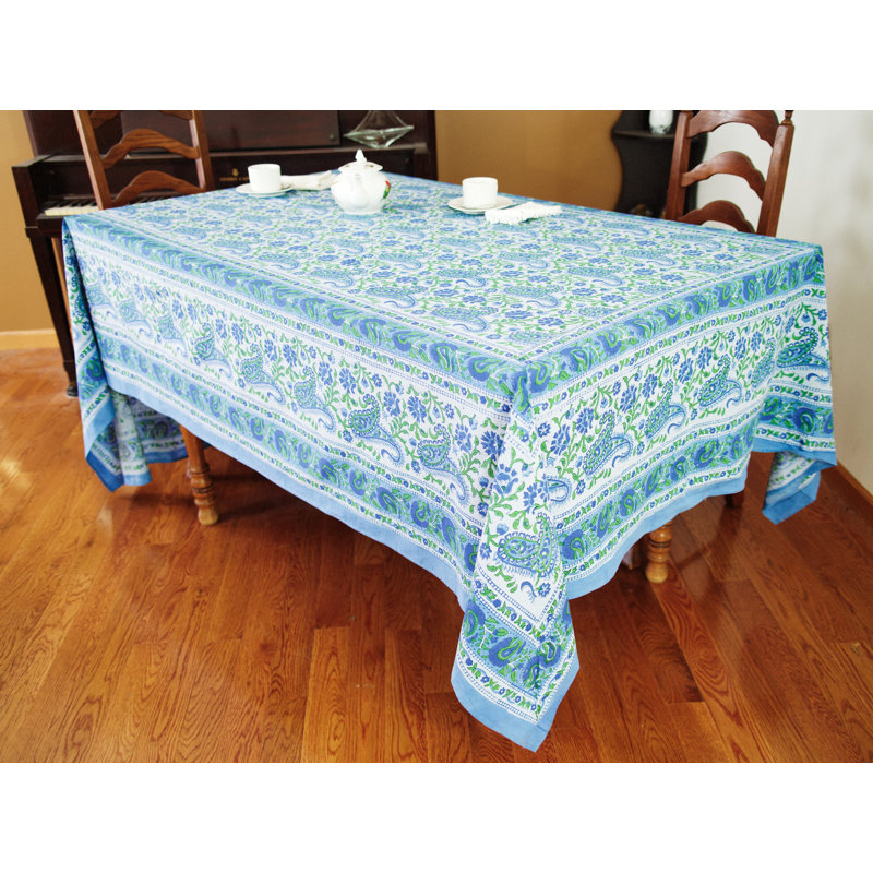 Floral 100% Cotton Tablecloth, 108" x 90", Blue