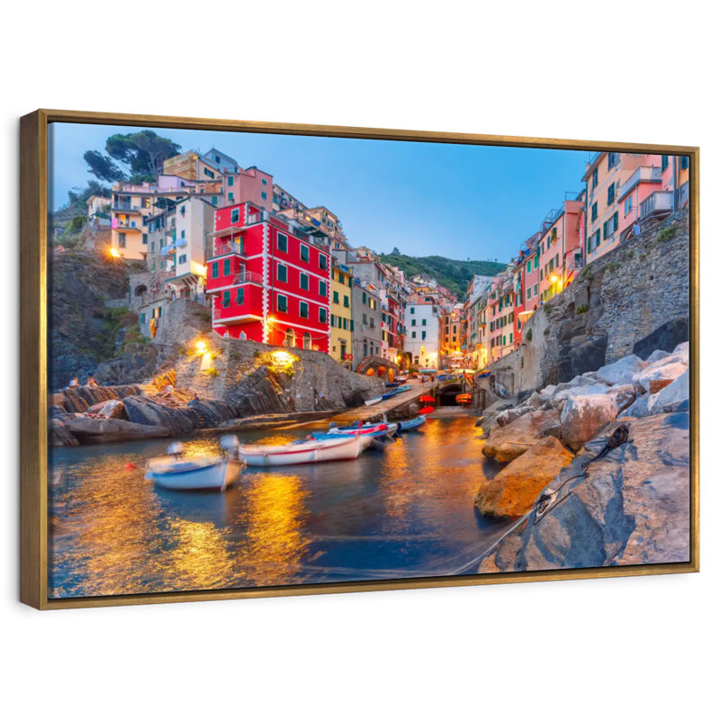 Village de pêche de Riomaggiera, 46 po x 31 po, Cadre flottant doré