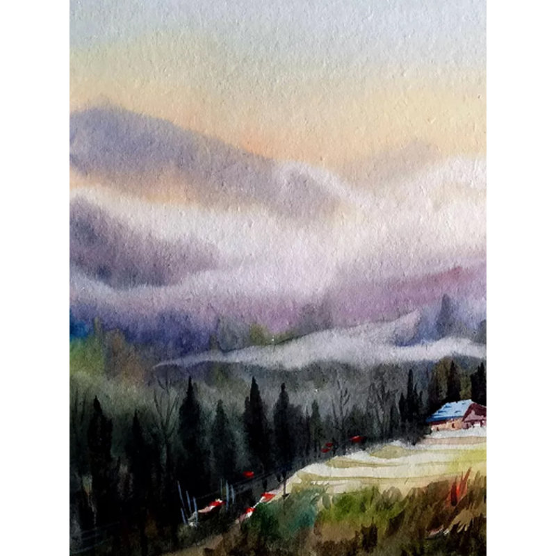 Stupa bouddhiste dans l'Himalaya | Aquarelle sur papier fait à la main | Par Samiran Sarkar