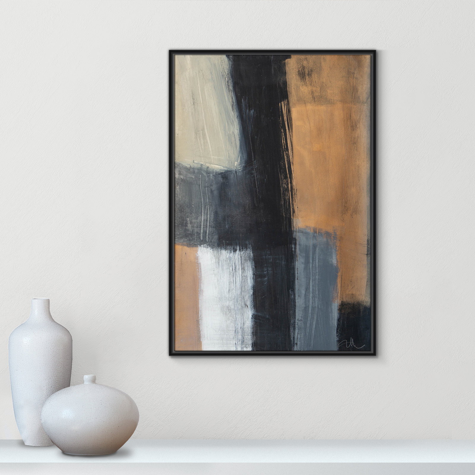Calderon "Metallic Slate II" Print, 37.5" H x 25.5" W x 2" D, Black Floater Framed, No Mat