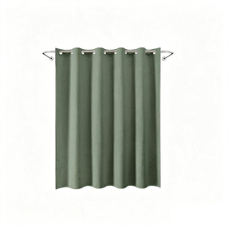 Green No Hooks Required Waffle Weave Shower Curtain, Water Resistant, 183 x 191 cm