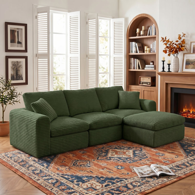Boneless 108" Cloud Couch for Living Room, 4 Piece L Shaped Modular Sectional Sofa with Plush Corduroy, Deep Seat, Compression Packaging, No Assembly Required