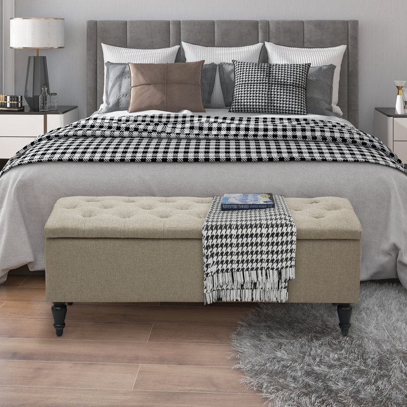 Albara Polyester Upholstered Storage Bench, Beige