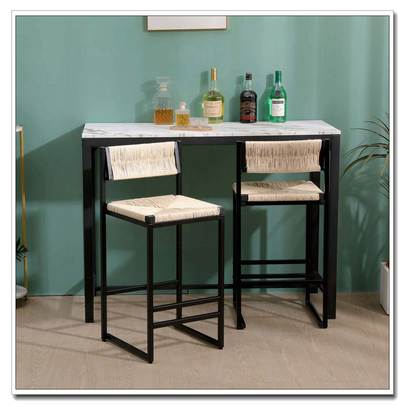 Ensemble de 2 tabourets de bar avec tabourets tissés à la main en corde de papier pour Kichen Island, Blanc crémeux