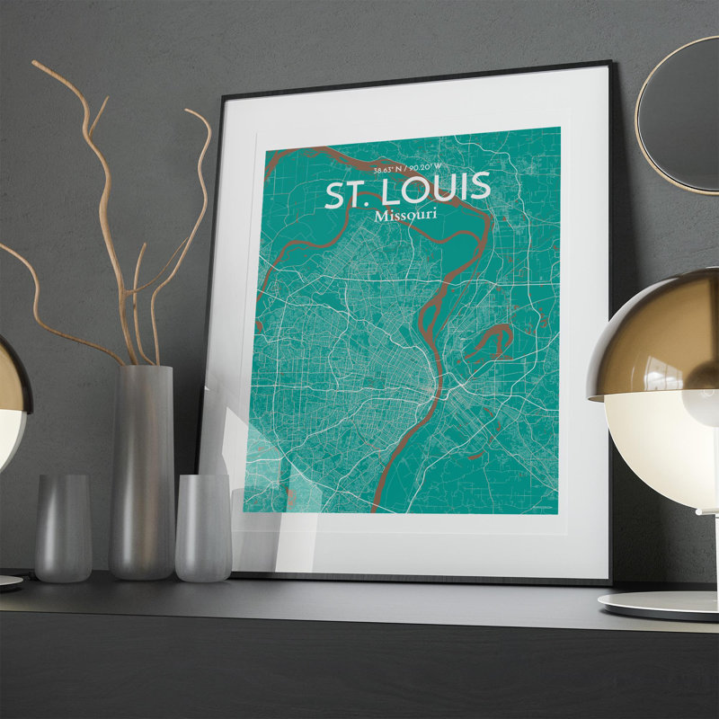 St. Louis City Map, impression, H 20 po x l 16 po, Vert / Brun