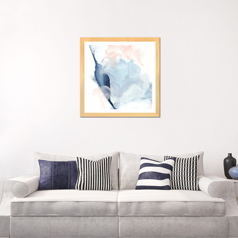 "Indigo & blush II" par Ethan Harper, reproduction d’art, H 24 po x l 24 po x p 1 po, Toile avec cadre en bois beige, Blanc