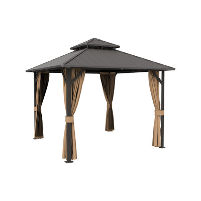  Outdoor Patio Gazebo, Hardtop Gazebo with Galvanized Steel Roof & Aluminum Frame,Heavy Duty Permanent Pavilion with Netting & Curtains for Patio, Lawn, Deck
