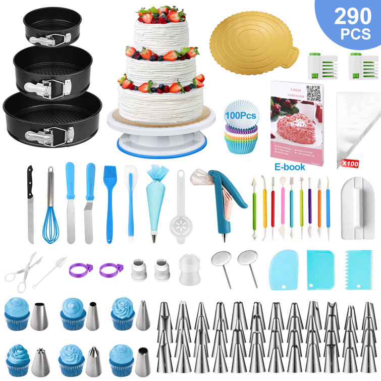 Amazon.com: 153Pcs Cake Baking Pan Set Decorating Supplies Kit, P&P CHEF  Stainless Steel 4/6/8/9.5 Inch Cake Pans with Icing Tips Tools, Parchment  Papers, Whisk, Egg Separator, Muffin Cups, Measuring Spoon : Everything