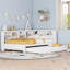 Lit de jour en bois double avec lit gigogne simple, lit de jour avec tablette de rangement et ports de chargement USB, blanc