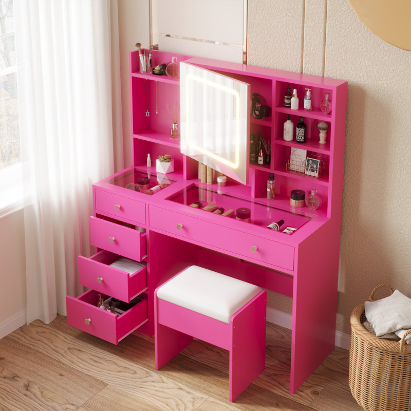 Ensemble de tabouret de coiffeuse Bohuslava, Rouge
