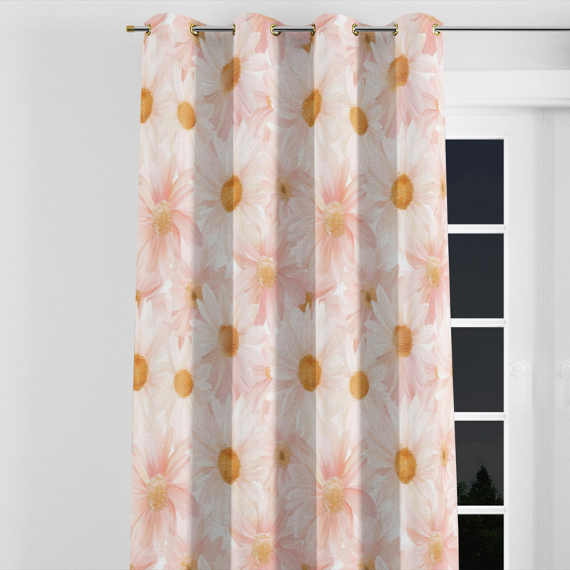 Flowers For Girls Room Darkening Curtains - Cheerful Daisy Glow Grommet Curtain - 1 Panel, Gold Grommets, 52" W x 108" L