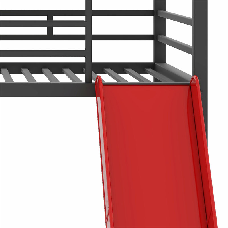 Lit superposé en métal avec glissade, Noir / rouge