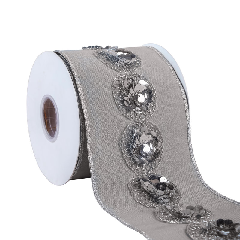 Ruban de taffetas perlé à paillettes, Gris