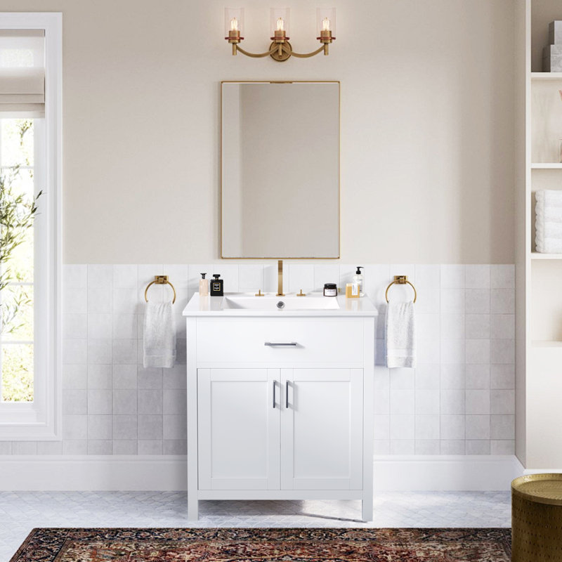 30"w Bathroom Vanity With Ceramic Sink And Ample Storage