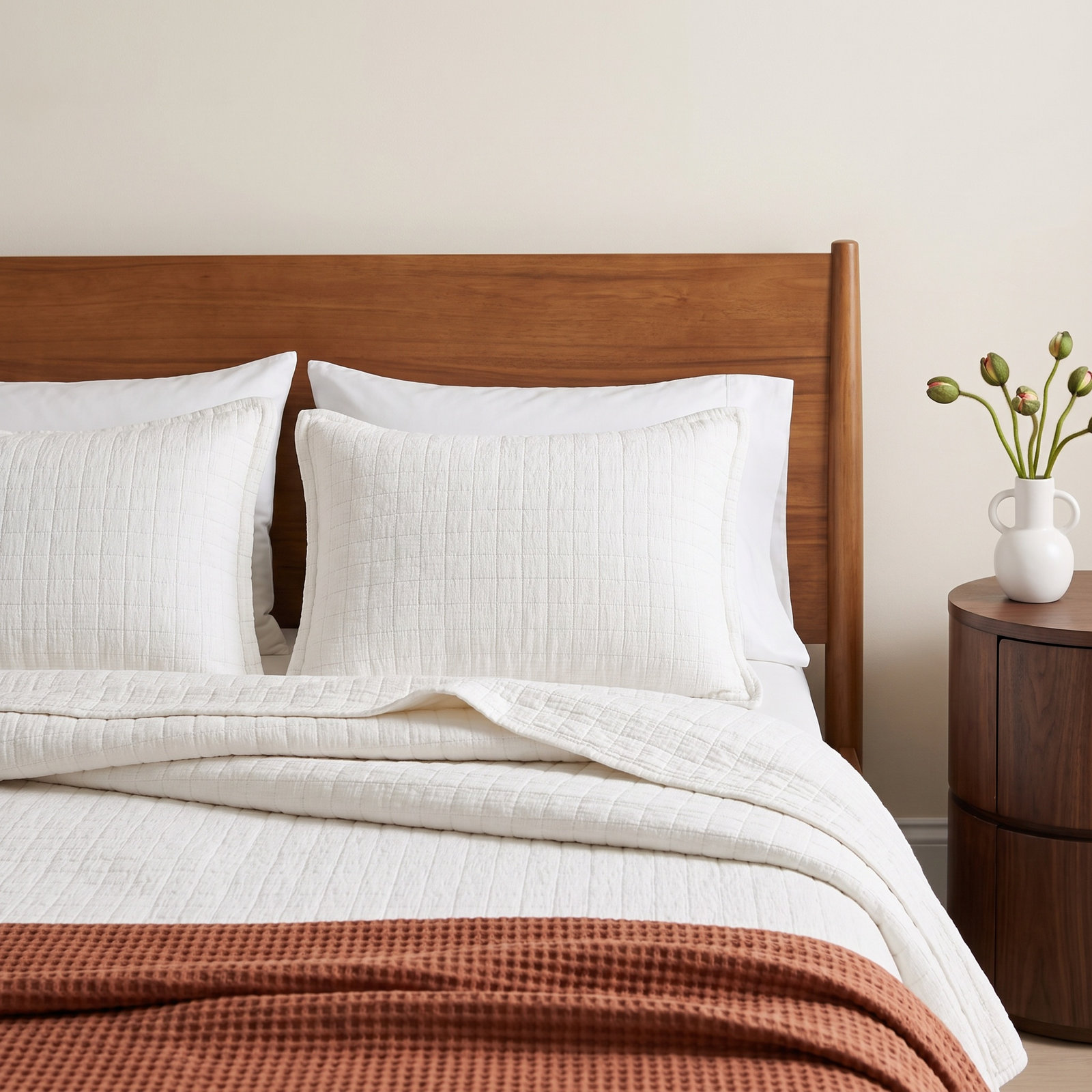 Garment Washed Cotton Shams, King, Off White