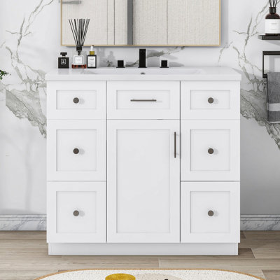 Meuble-lavabo autoportant moderne de 36 pouces avec lavabo intégré en résine