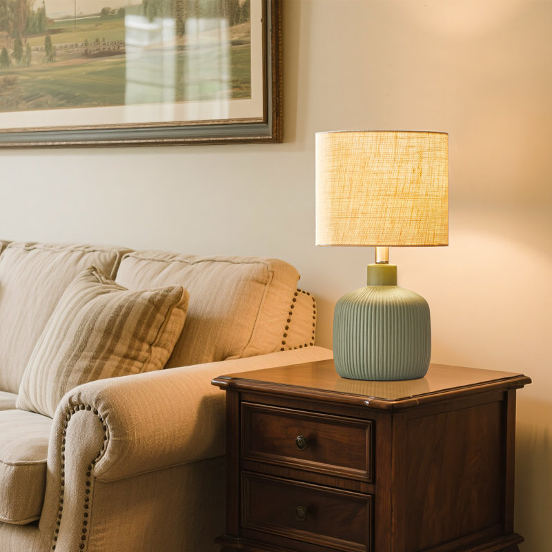 17.5" Ceramic Table Lamp, Green