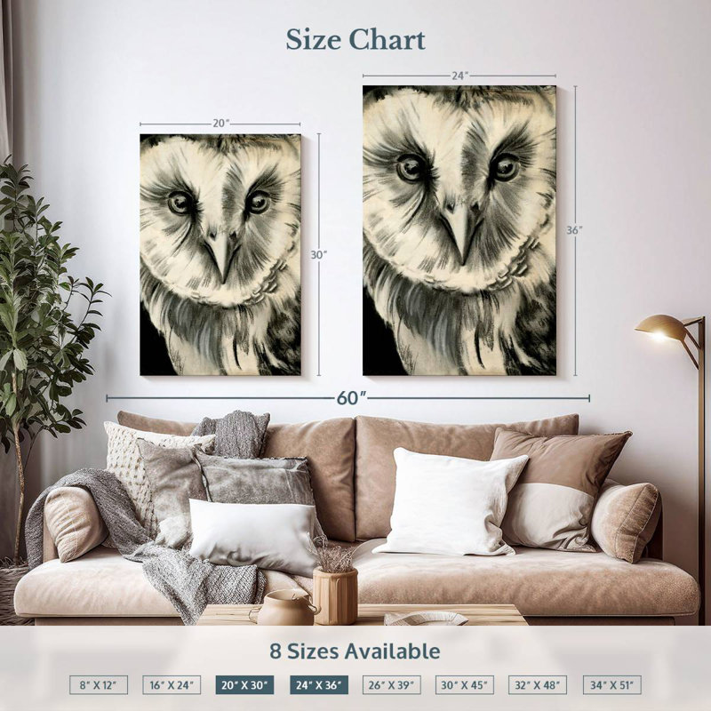 Brampt Charcoal Owl II, 36" H x 24" W