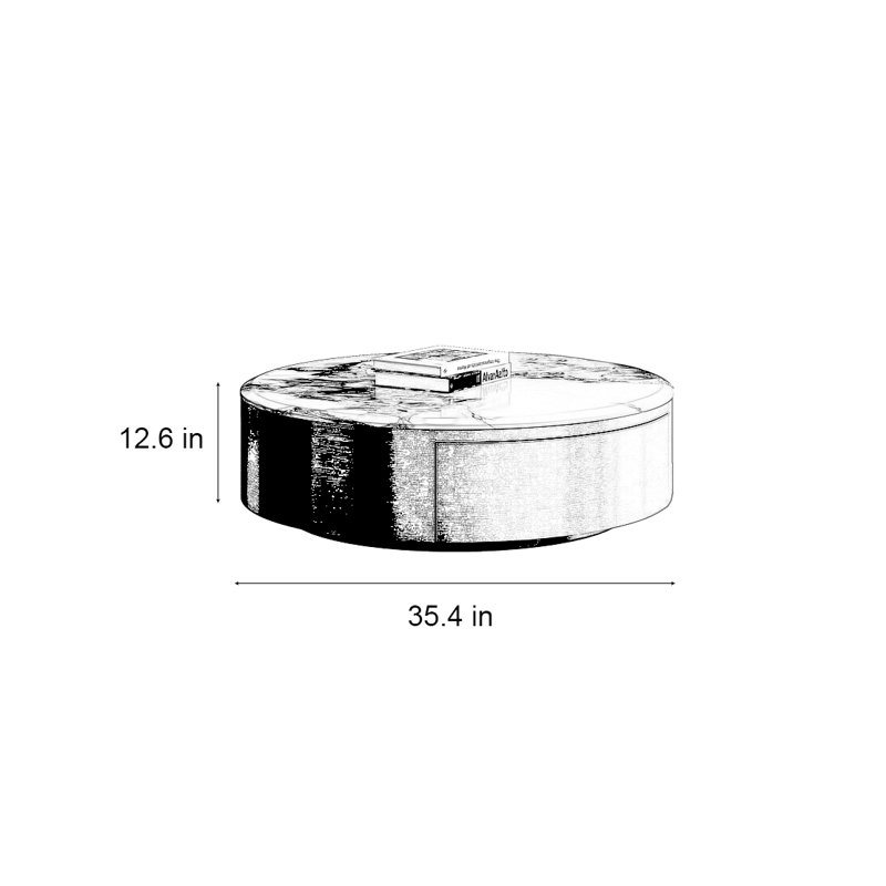 Table basse ronde en pierre supercristalline, H 12,6 po x L 35,4 po x l 35,4 po