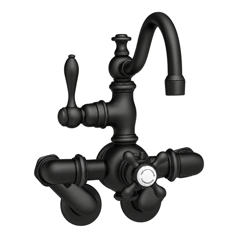 Thermostatic Wall Mount Tub Faucet Arched Spout, Satin Black