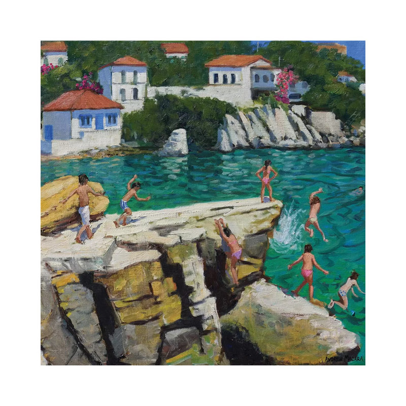 Jumping Into The Sea, Plates, Skiathos by Andrew Macara - Wrapped Canvas Painting, 93.98 cm H x 93.98 cm W x 3.175 cm D