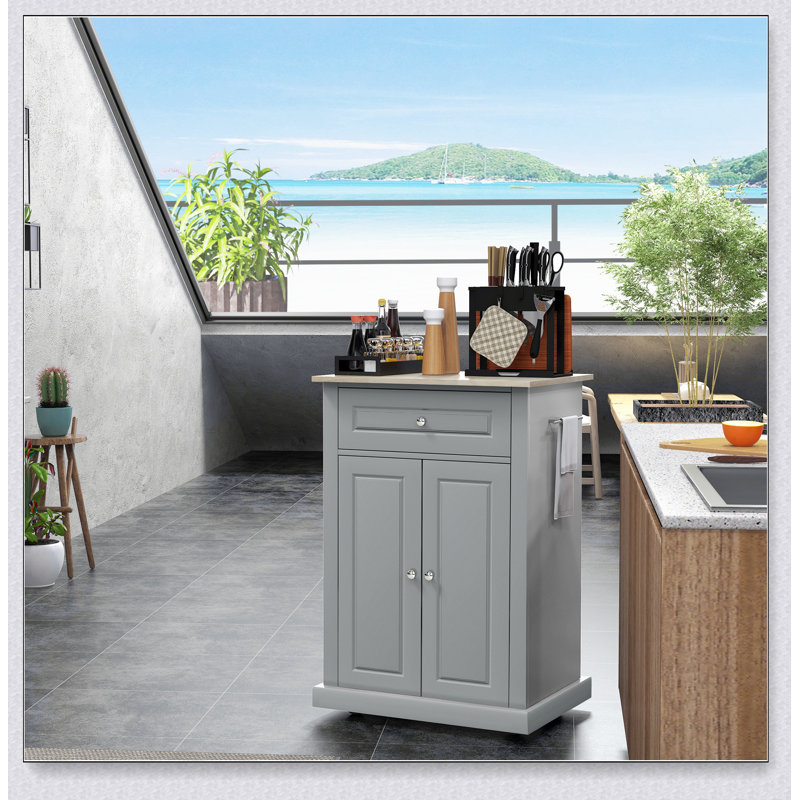 Rolling Kitchen Island Cart with Drawer, Adjustable Shelf, and 2 Towel Racks for Efficient Storage and Mobility